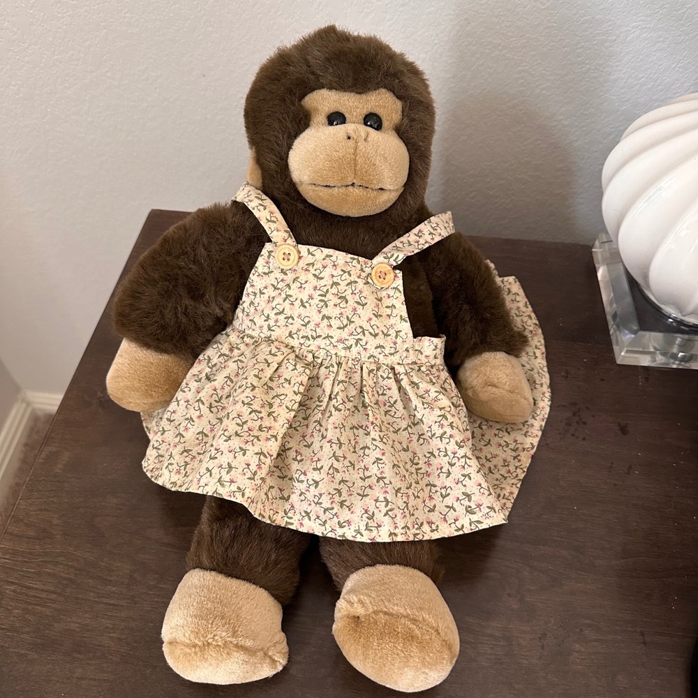 Build-A-Bear Workshop Brown Monkey Plush Stuffed Animal with Floral Dress 16"